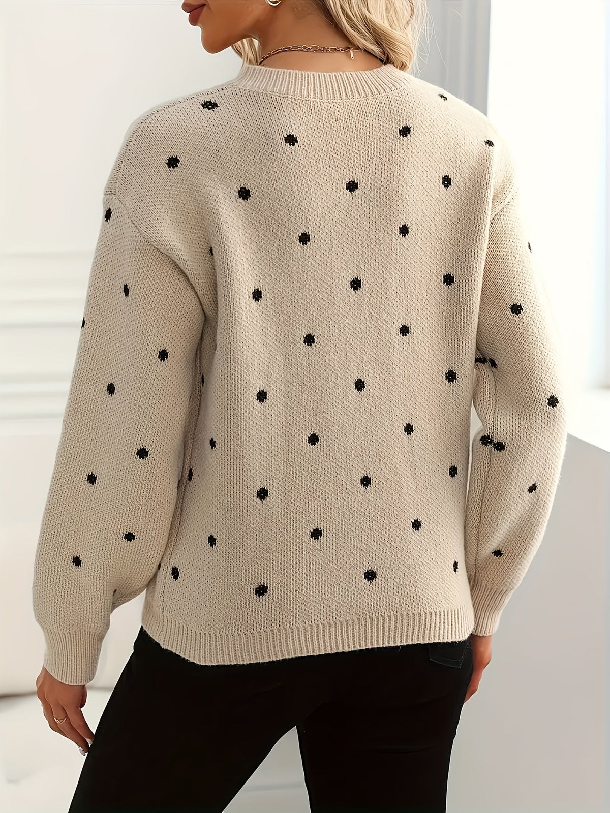 Helvano | Damen Strickpullover mit Punkten und Rundhals