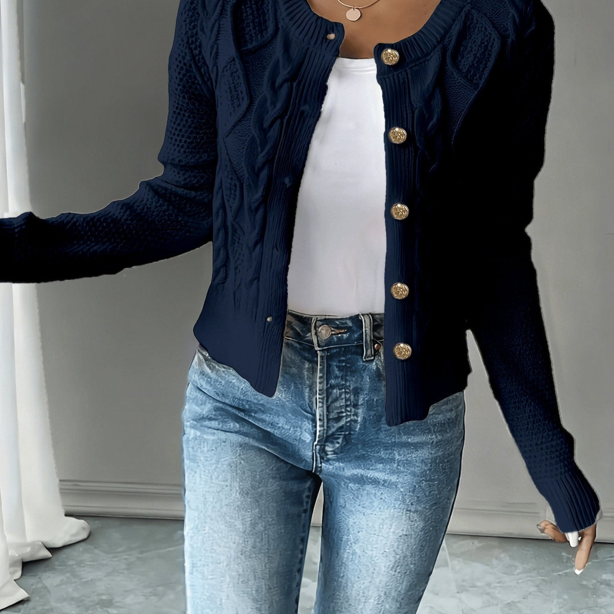 Helvano | Damen Zopfstrick-Cardigan mit Knopfleiste