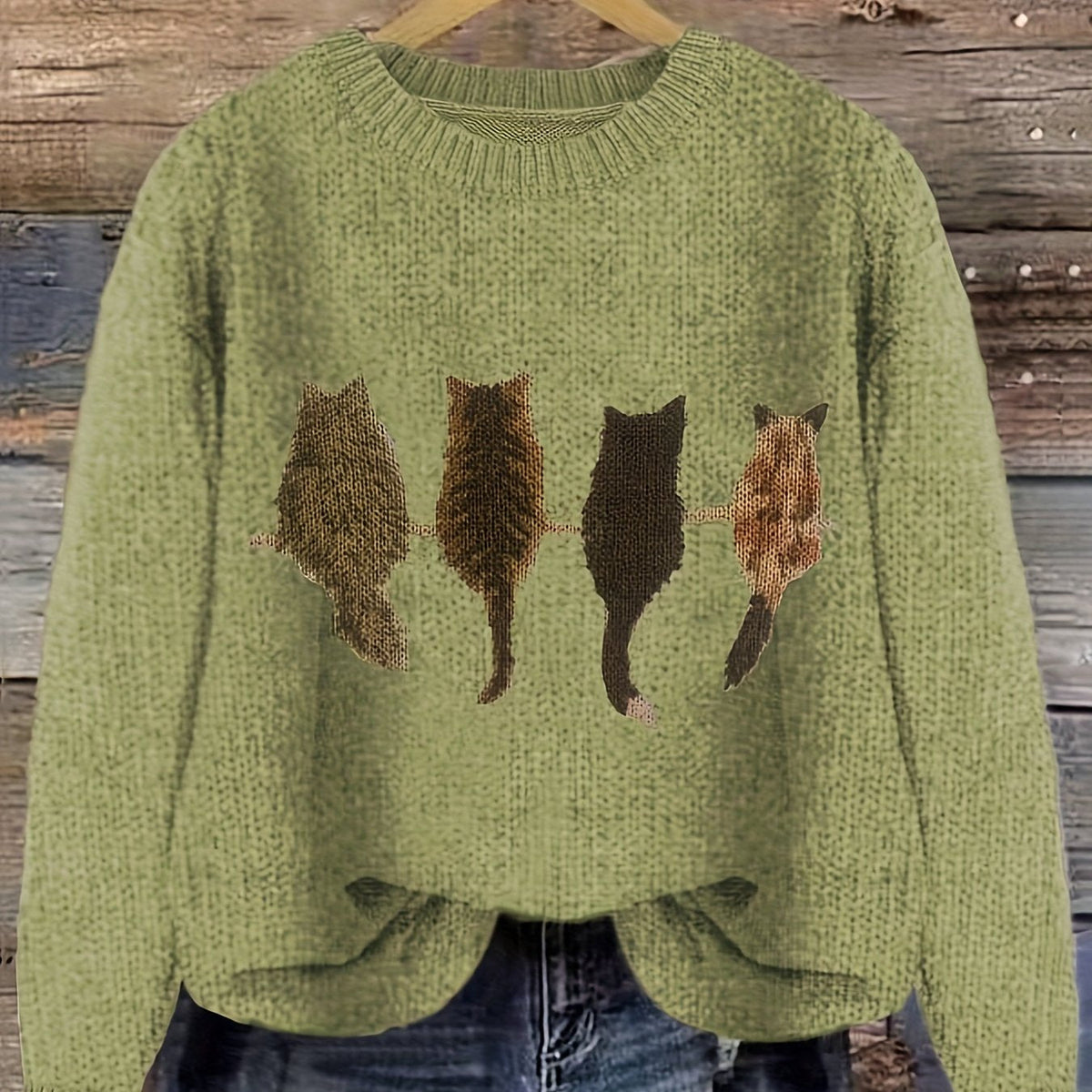 Helvano | Damen Strickpullover mit Katzenmotiv