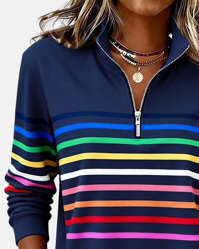 Helvano | Gestreifter Damen-Pullover mit Reissverschluss