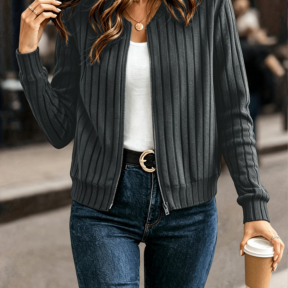 Helvano | Damen Rippstrick-Jacke mit Reissverschluss