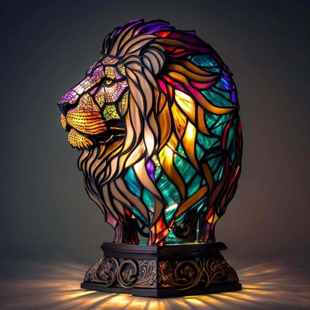 Helvano | Buntglas-Tischlampe im Tierdesign