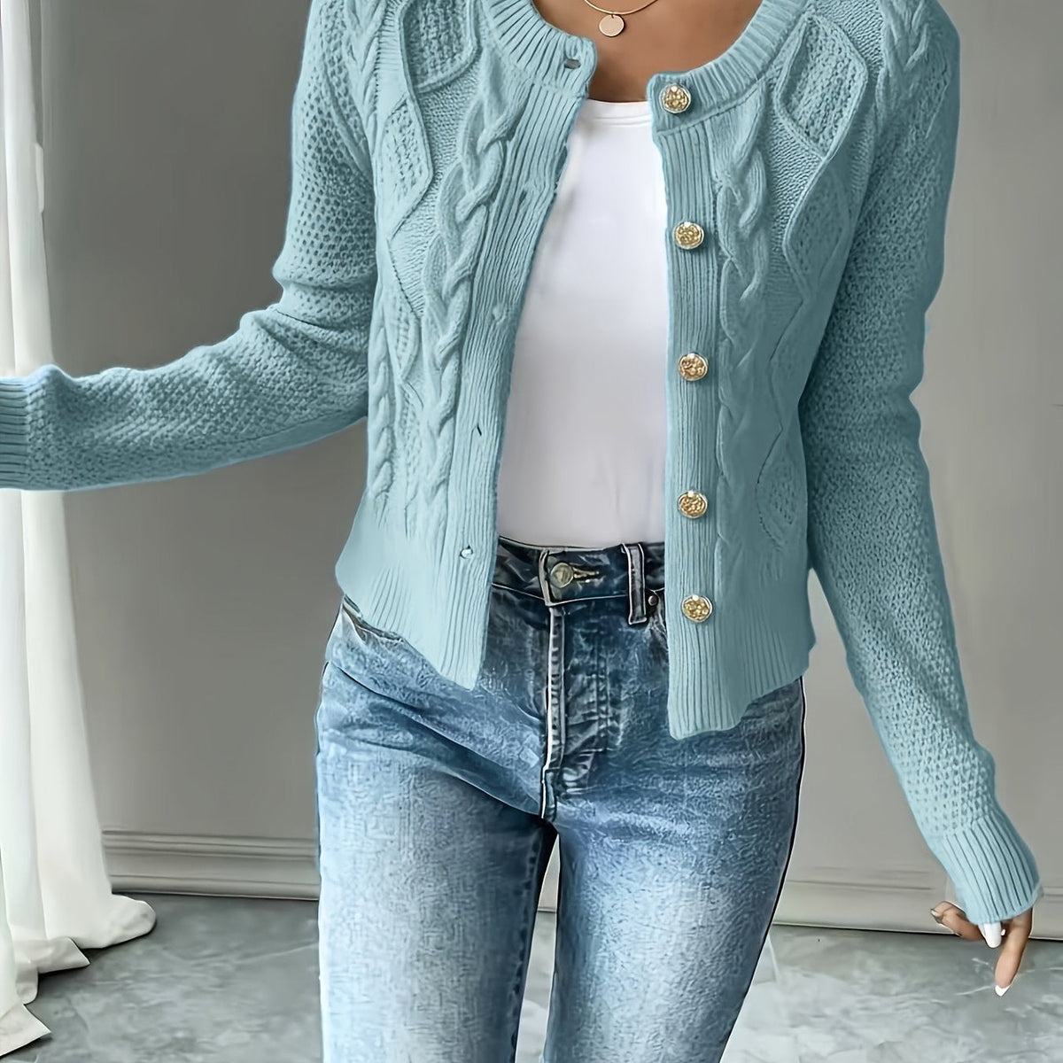 Helvano | Damen Zopfstrick-Cardigan mit Knopfleiste