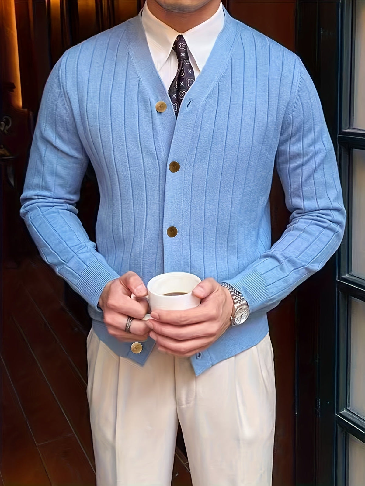 Helvano | Gerippte Strickjacke mit Knöpfen für Herren
