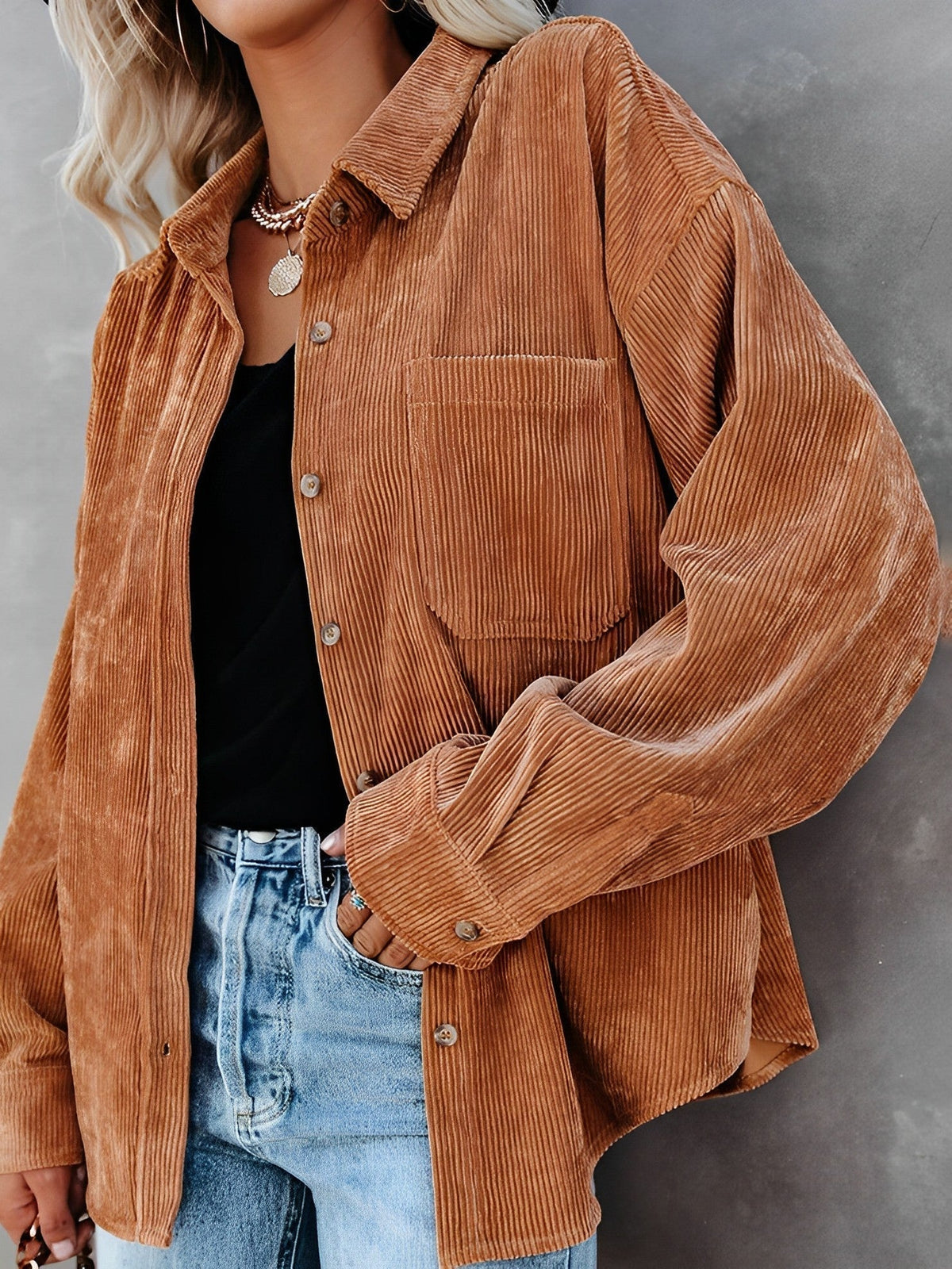 Helvano | Cordjacke mit Knöpfen für Damen