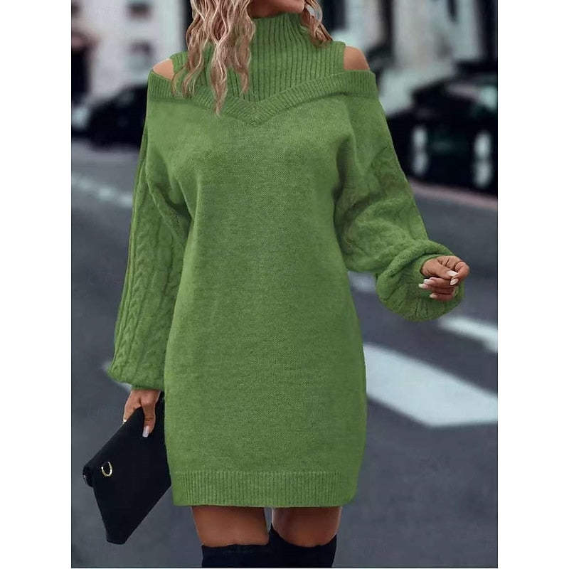 Helvano | Cold-Shoulder Rollkragen-Strickkleid für Damen