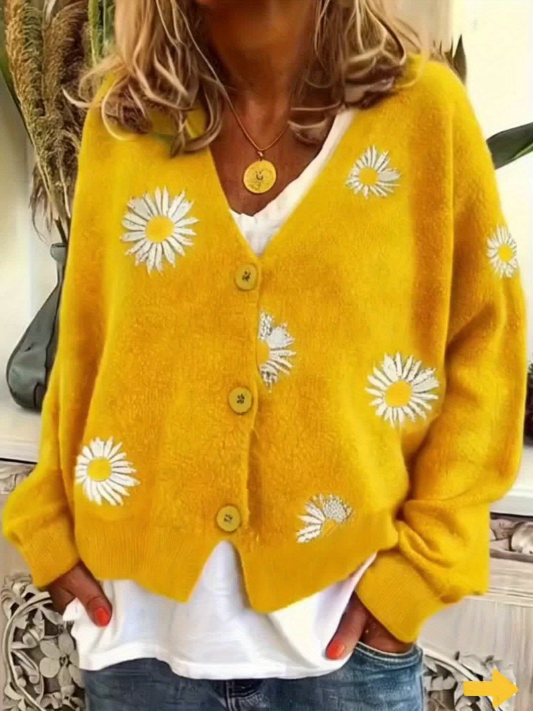 Helvano | Damen Strickjacke mit Blumenstickerei