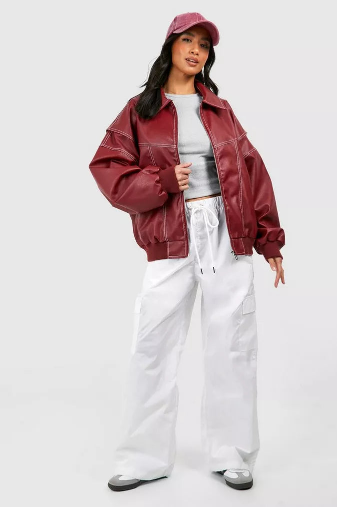 Helvano | Oversize Lederjacke für Damen in Rot