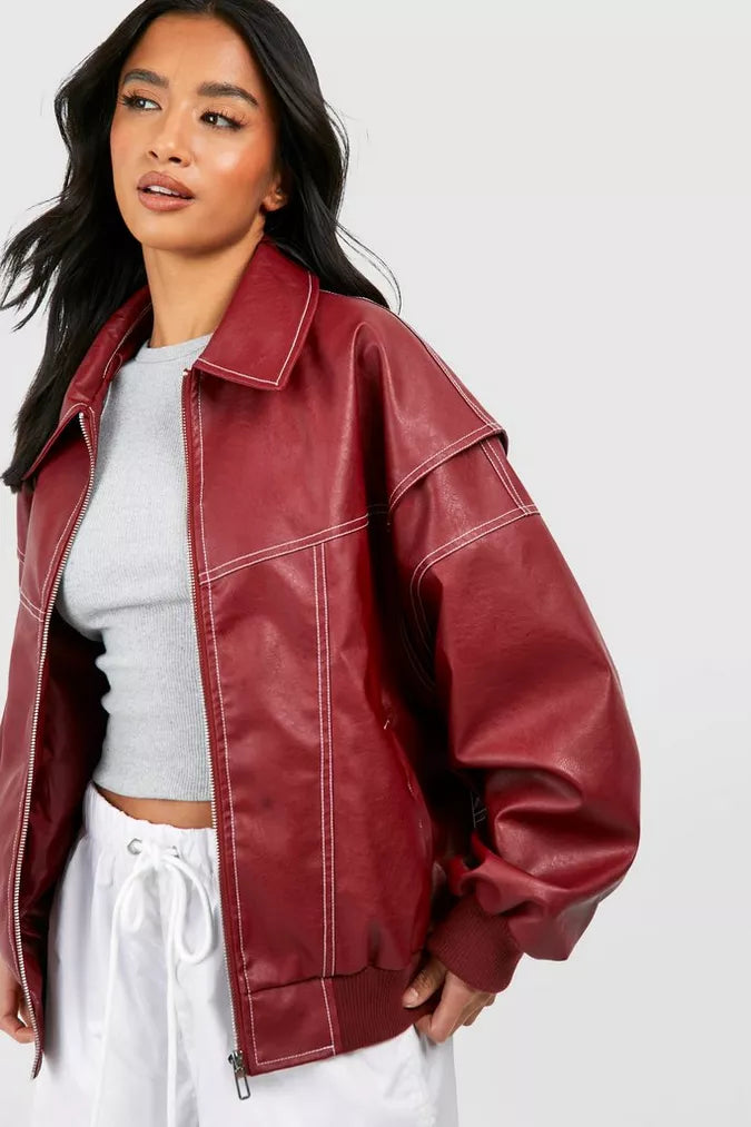 Helvano | Oversize Lederjacke für Damen in Rot