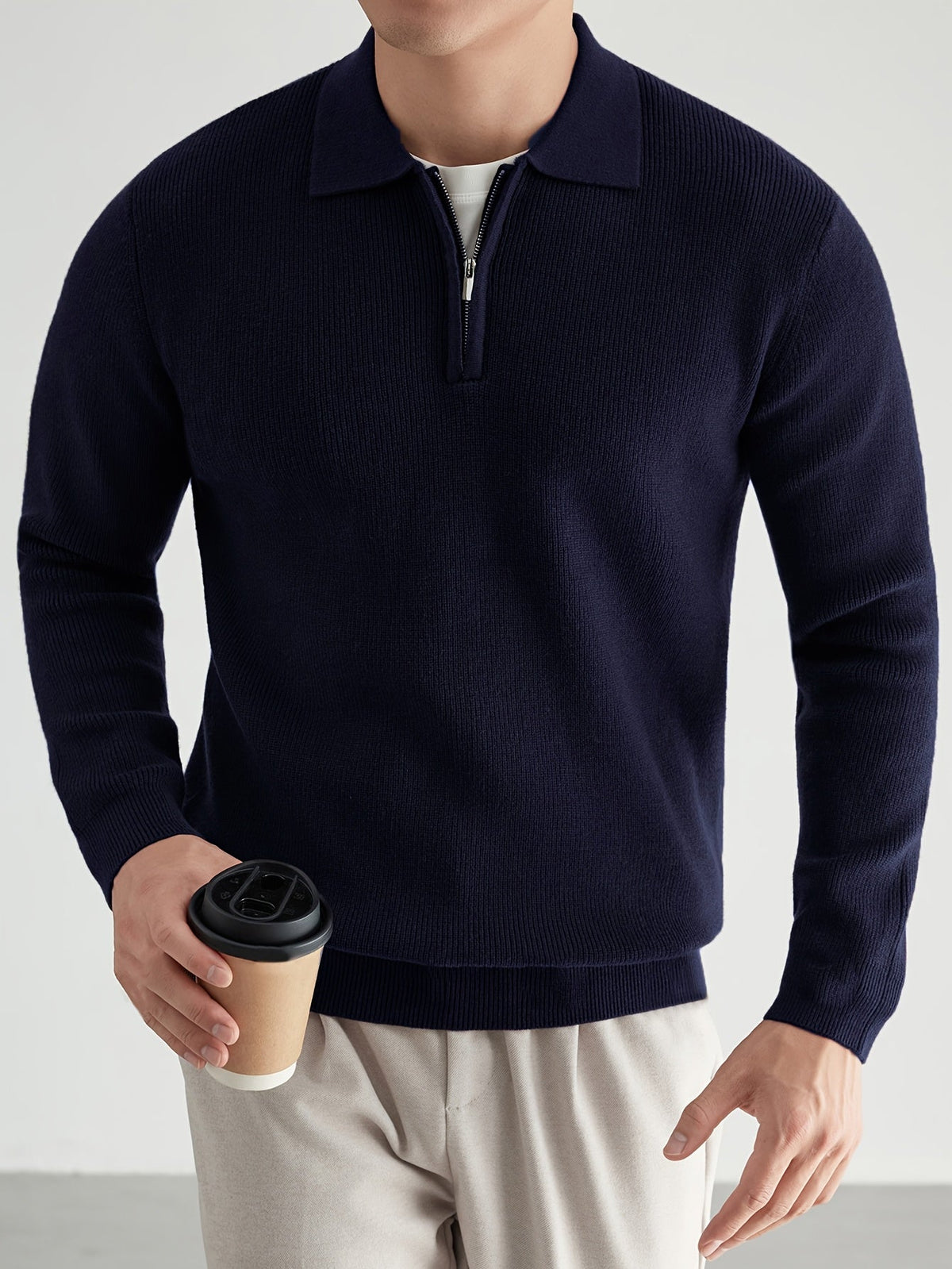 Helvano | Strickpullover mit Polokragen und Zip für Herren