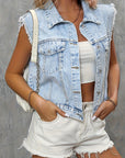 Helvano | Ärmellose Jeansjacke mit Pattentaschen für Damen