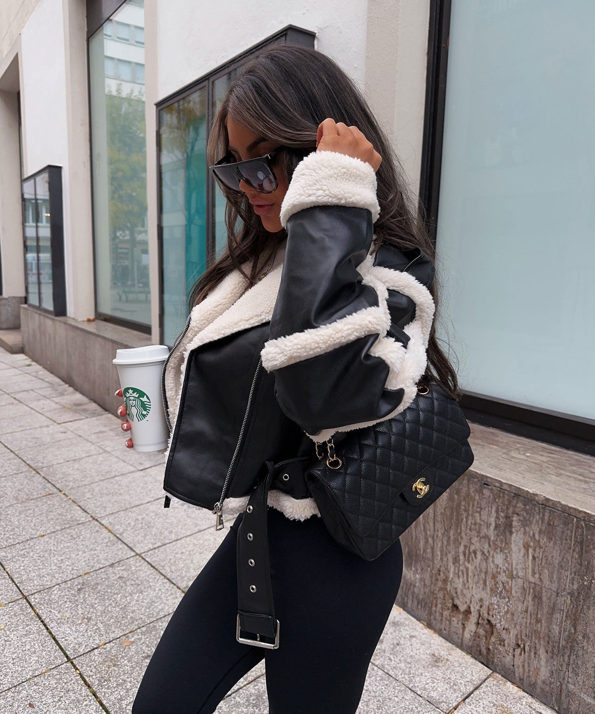 Helvano | Bikerjacke mit Teddyfell für Damen in Schwarz