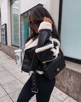 Helvano | Bikerjacke mit Teddyfell für Damen in Schwarz