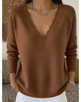 Helvano | Damen Pullover mit V-Ausschnitt und Bogenkante