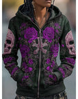 Helvano | Unisex Zip Hoodie mit Totenkopf & Rosen