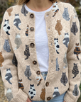 Helvano | Damen-Cardigan mit Katzenmotiv in Beige