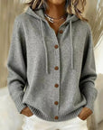 Helvano | Damen Strickjacke mit Kapuze und Knopfleiste