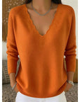Helvano | Damen Pullover mit V-Ausschnitt und Bogenkante