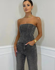 Helvano | Damen Hosenset mit High-Waist-Jeans und Glitzer