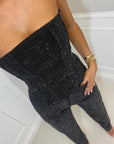 Helvano | Damen Hosenset mit High-Waist-Jeans und Glitzer
