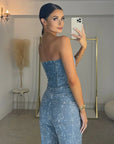 Helvano | Damen Hosenset mit High-Waist-Jeans und Glitzer