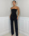 Helvano | Damen Hosenset mit High-Waist-Jeans und Glitzer