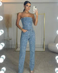 Helvano | Damen Hosenset mit High-Waist-Jeans und Glitzer