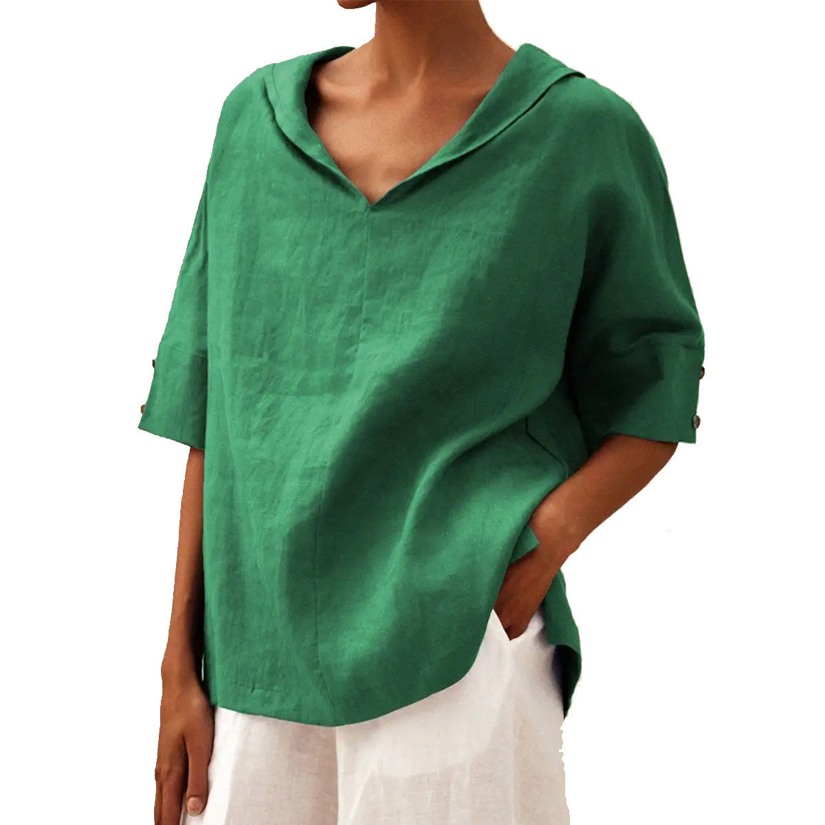 Helvano | Leinenbluse mit V-Ausschnitt für Damen