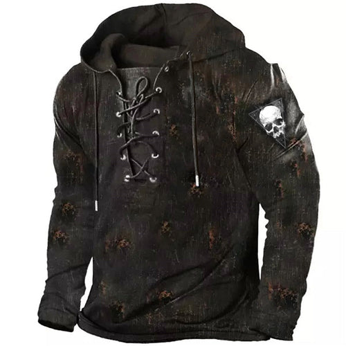 Helvano | Herren Hoodie mit Schnürung und Totenkopf-Print