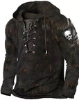 Helvano | Herren Hoodie mit Schnürung und Totenkopf-Print