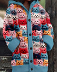 Helvano | Bunte Damen-Strickjacke mit Katzenmotiv