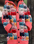 Helvano | Bunte Damen-Strickjacke mit Katzenmotiv