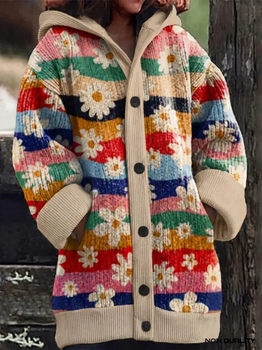 Helvano | Bunte Damen-Strickjacke mit Katzenmotiv