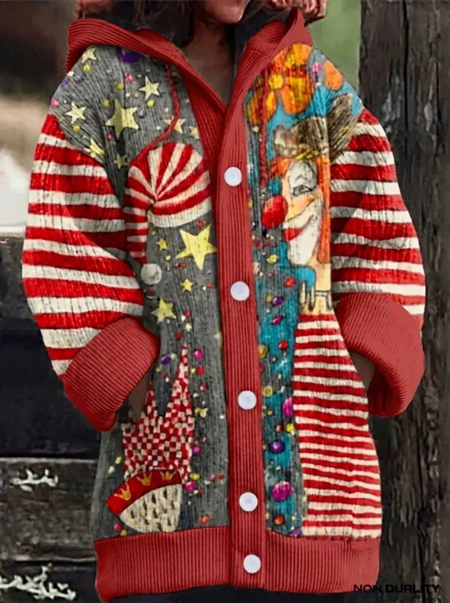 Helvano | Bunte Damen-Strickjacke mit Katzenmotiv