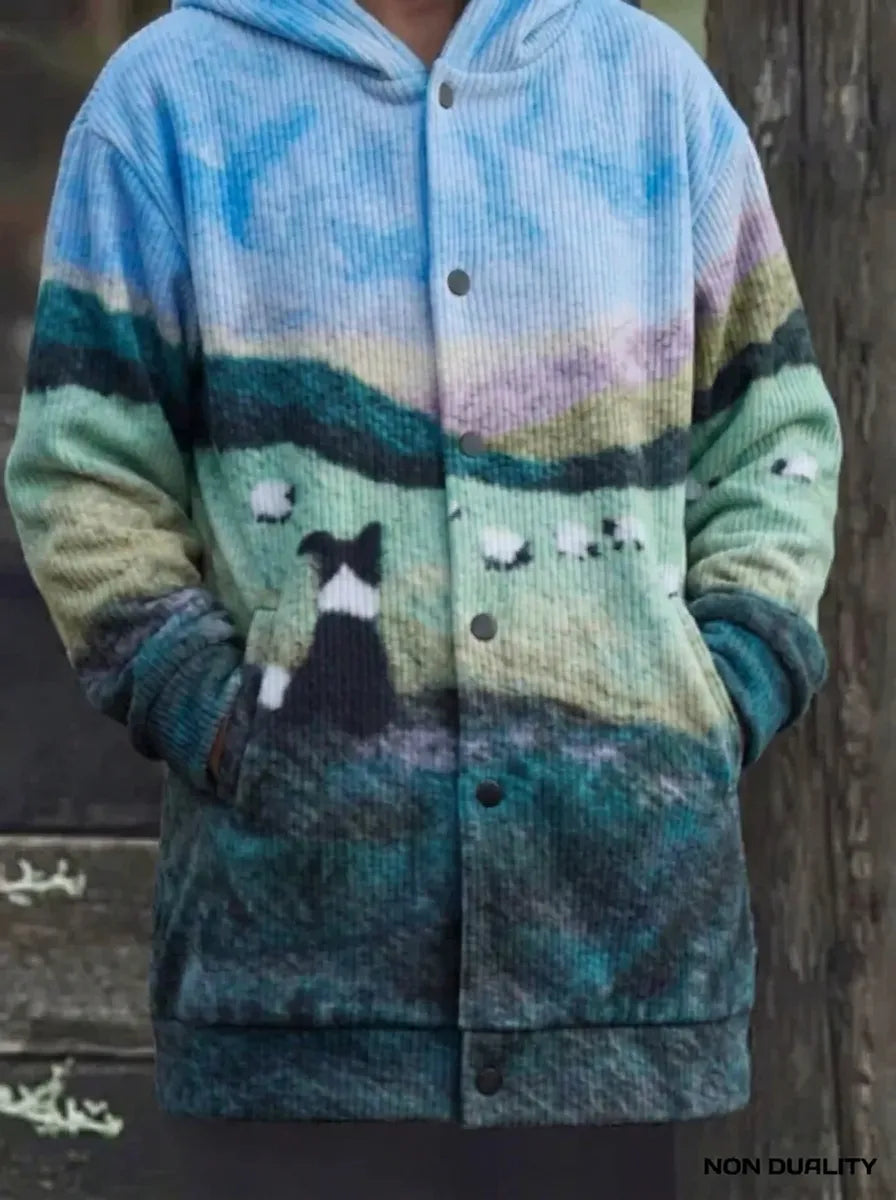 Helvano | Bunte Damen-Strickjacke mit Katzenmotiv