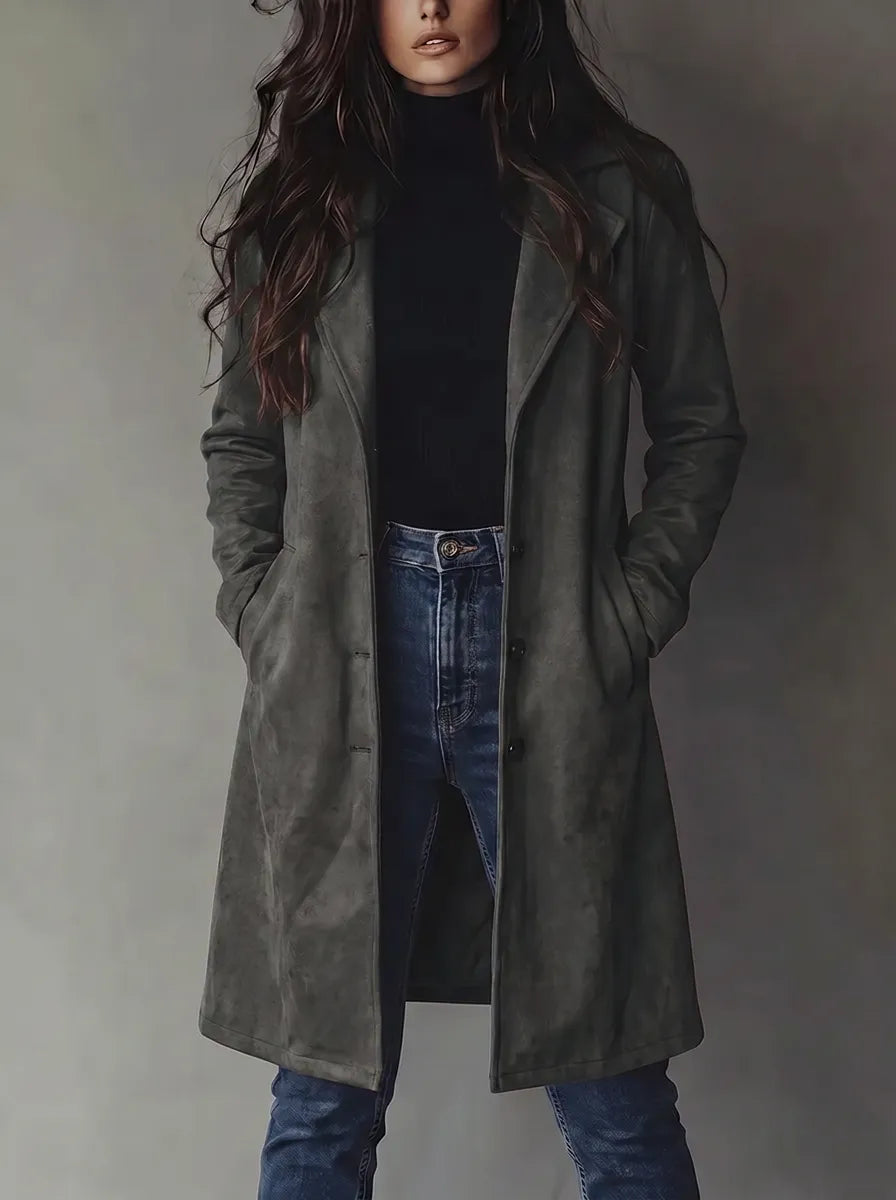 Helvano | Damen Trenchcoat in Wildleder-Optik im Vintage-Look