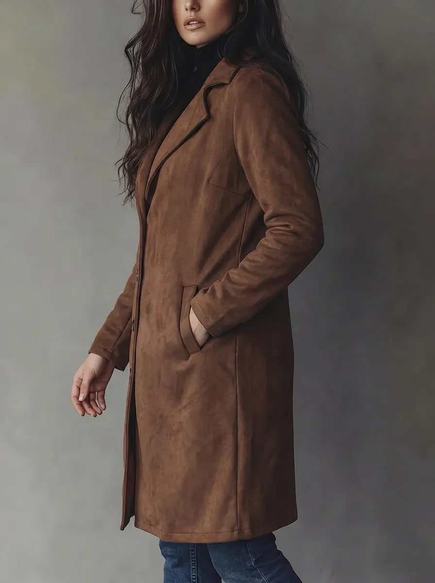 Helvano | Damen Trenchcoat in Wildleder-Optik im Vintage-Look