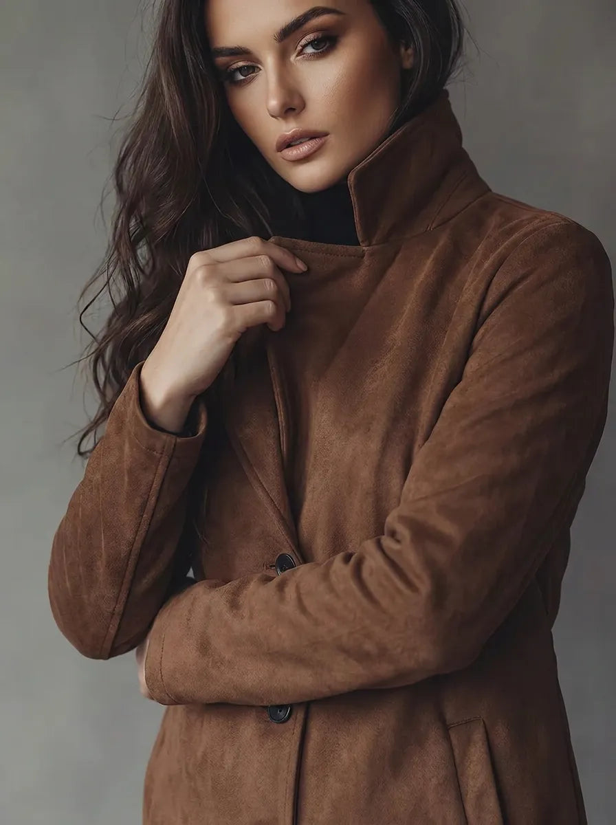 Helvano | Damen Trenchcoat in Wildleder-Optik im Vintage-Look