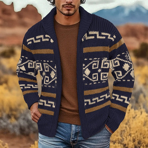 Helvano | Gemusterte Herren-Strickjacke mit Zip