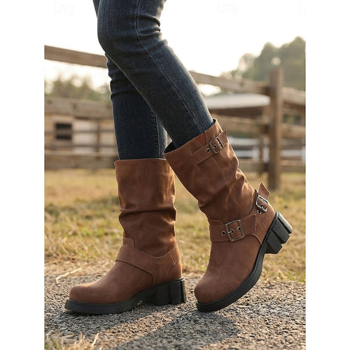 Helvano | Halbhohe Damen-Bikerboots mit Schnallen