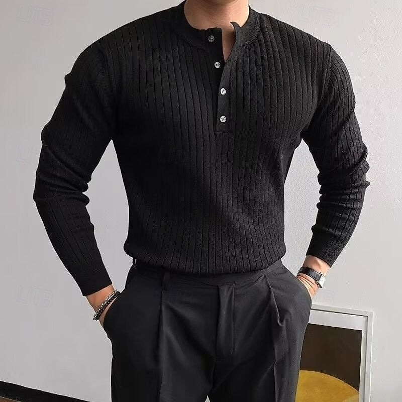Helvano | Gerippter Henley-Pullover für Herren