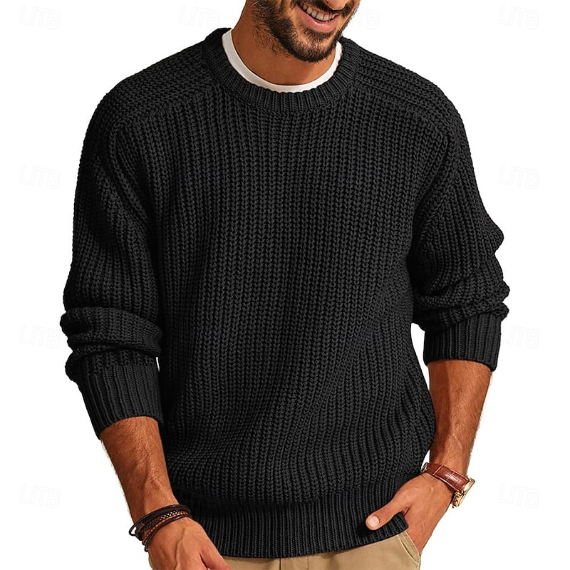 Helvano | Gerippter Strickpullover mit Rundhals für Herren