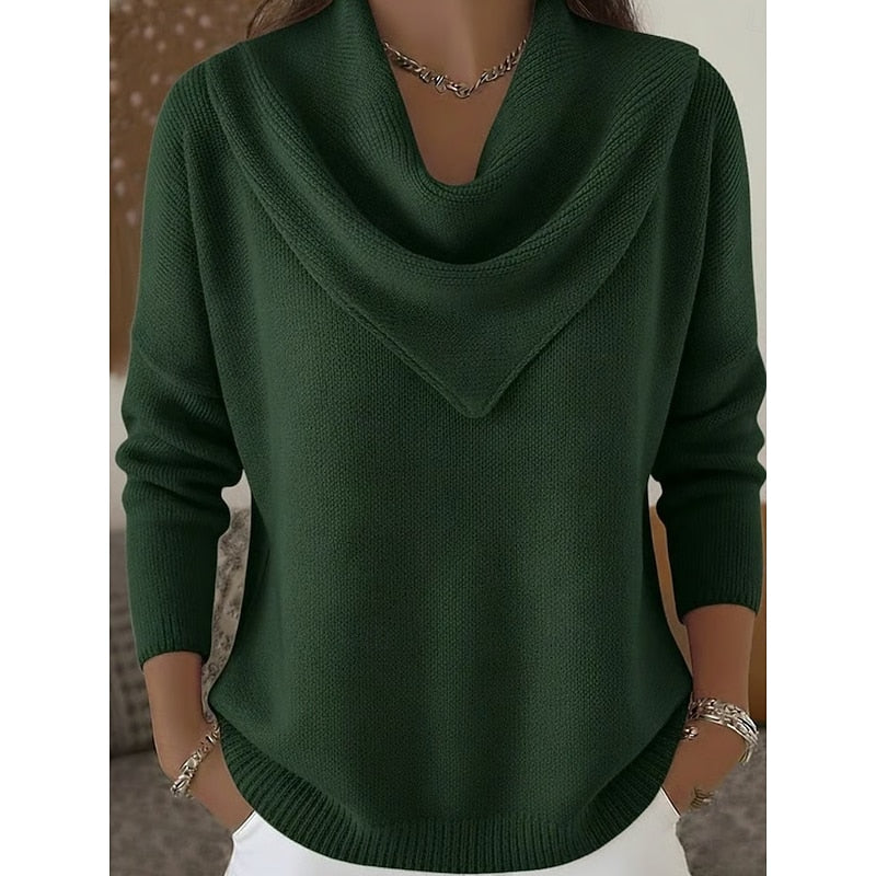 Helvano | Damen Strickpullover mit Wasserfallkragen