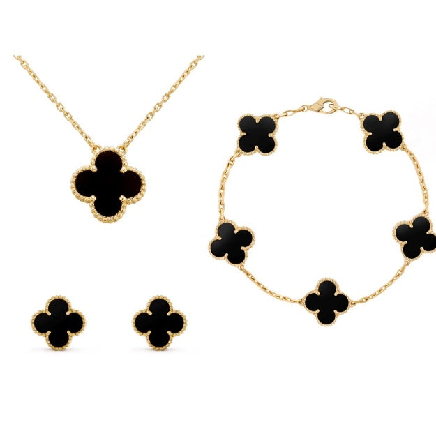 Helvano | Kleeblatt-Schmuckset in Gold &amp; Perlmutt