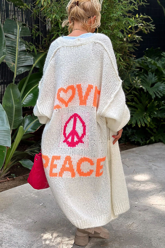 Helvano | Oversized Strickjacke mit Love-&amp;-Peace-Motiv für Damen