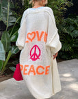 Helvano | Oversized Strickjacke mit Love-&-Peace-Motiv für Damen