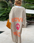 Helvano | Oversized Strickjacke mit Love-&-Peace-Motiv für Damen