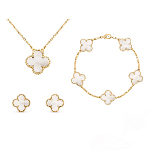 Helvano | Kleeblatt-Schmuckset in Gold & Perlmutt