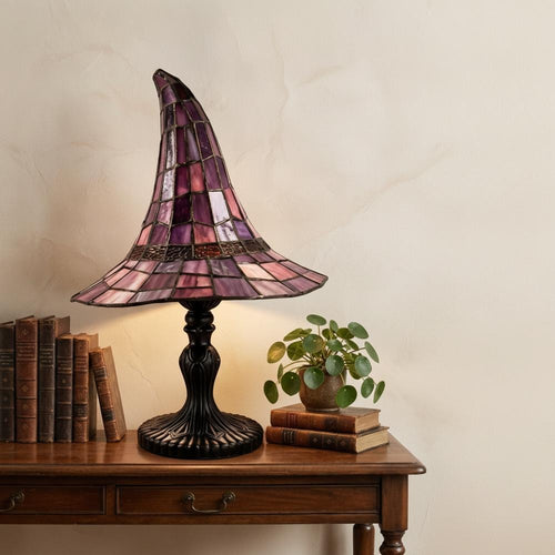 Helvano | Tischlampe aus Buntglas im Hexenhut-Design