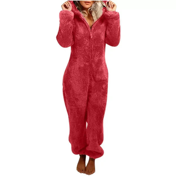 Helvano | Teddy-Fleece Overall mit Kapuze für Damen
